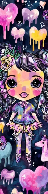 Free kawaii bookmark featuring a heart-themed girl with braids